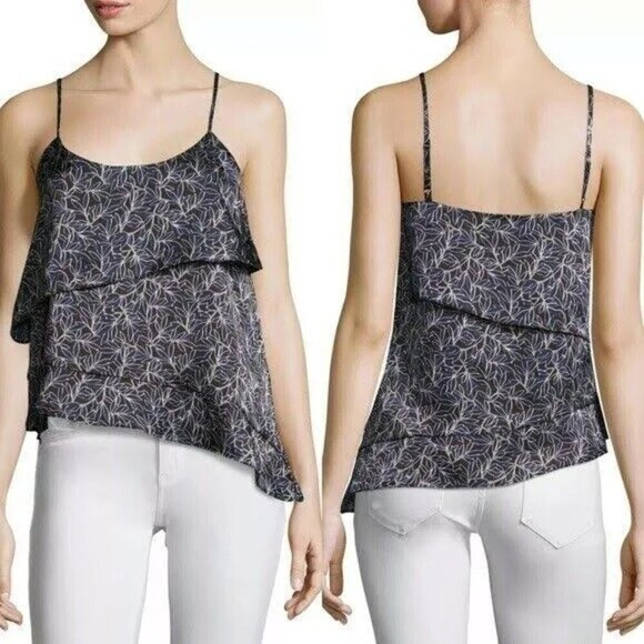 NWT LIKELY Charlton Blue Black Asymmetrical Tiered Spaghetti Strap Top Small - Picture 1 of 6